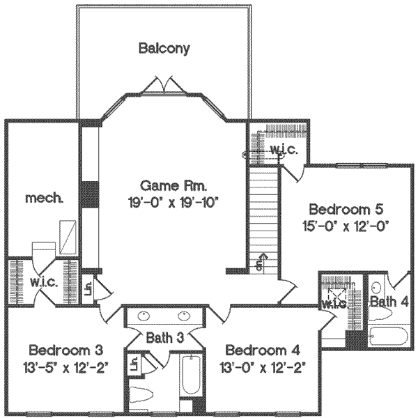 Southern Floor Plan - Upper Floor Plan #135-122