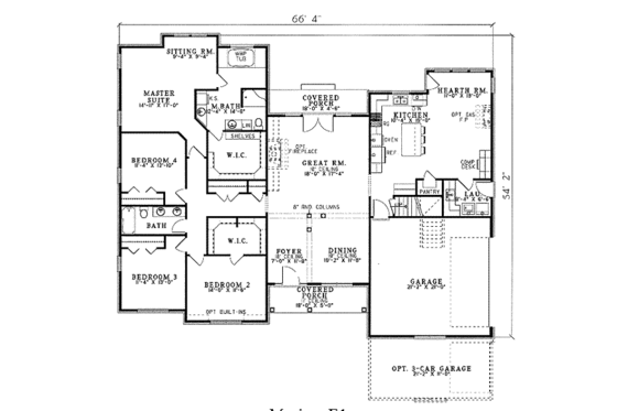 Floor Plan - Main Floor for Traditional House Plan #17-607 - 4 bed, 2 bath