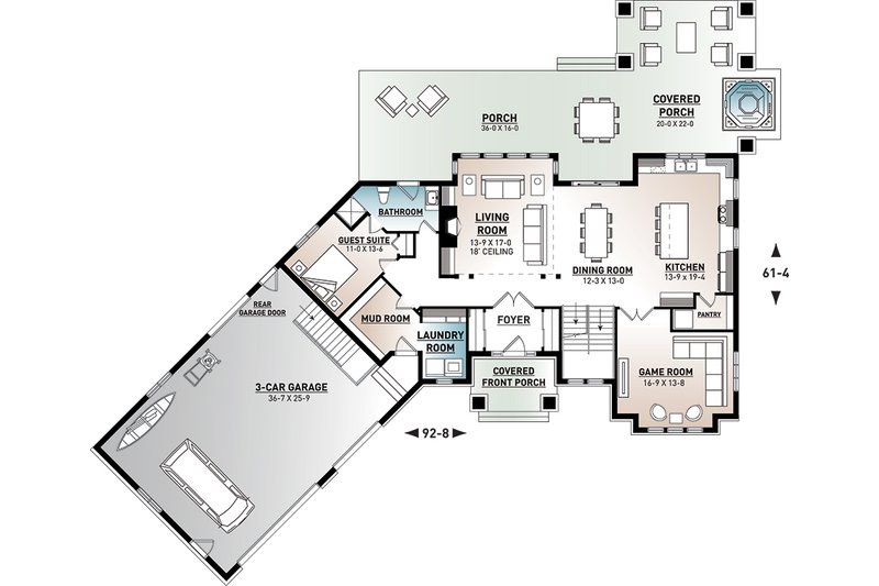 Architectural House Design - Floor Plan - Main Floor for Traditional House Plan #23-2311 - 5 bed, 3 bath