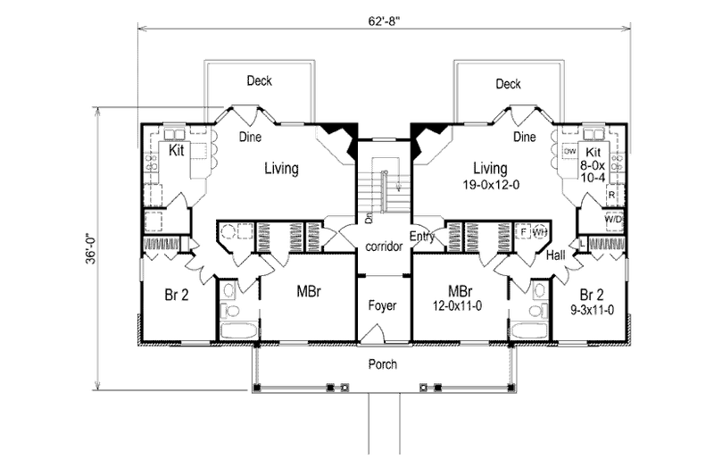 Architectural House Design - Floor Plan - Main Floor for Country House Plan #57-573 - 2 bed, 1 bath