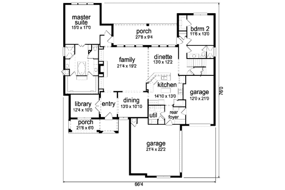 Floor Plan - Main Floor for European House Plan #84-341 - 4 bed, 3 bath