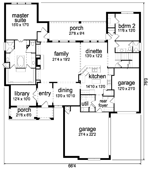 Floor Plan - Main Floor for European House Plan #84-341 - 4 bed, 3 bath