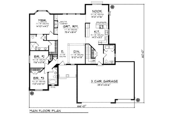 Floor Plan - Main Floor for Bungalow House Plan #70-977 - 3 bed, 2.5 bath
