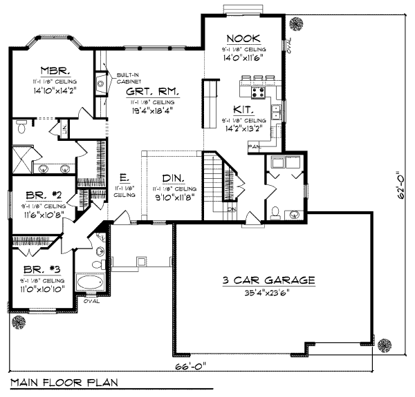 Architectural House Design - Bungalow Floor Plan - Main Floor Plan #70-977