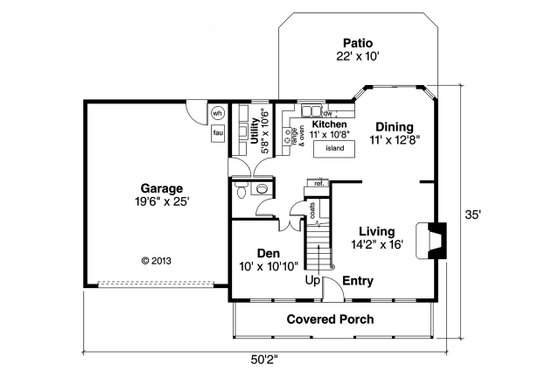 Floor Plan - Main Floor for Colonial House Plan #124-360 - 3 bed, 2.5 bath