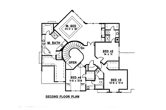 Floor Plan - Upper Floor for European House Plan #67-182 - 4 bed, 4 bath
