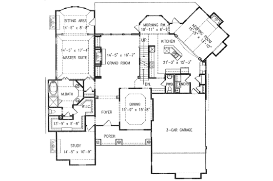 Floor Plan - Main Floor for Traditional House Plan #54-159 - 4 bed, 3.5 bath