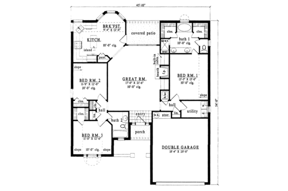 Floor Plan - Main Floor for Traditional House Plan #42-166 - 3 bed, 2 bath