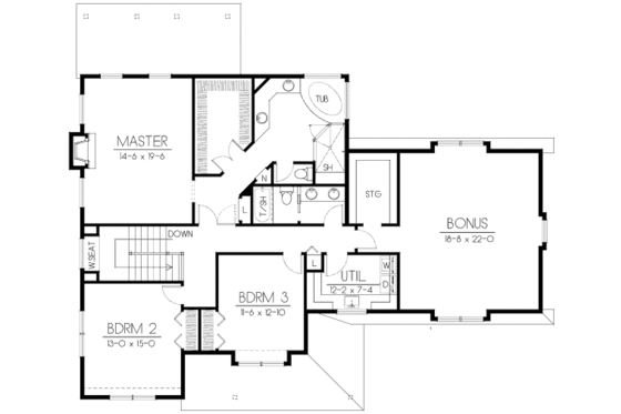 Floor Plan - Upper Floor for Bungalow House Plan #100-503 - 4 bed, 2.5 bath