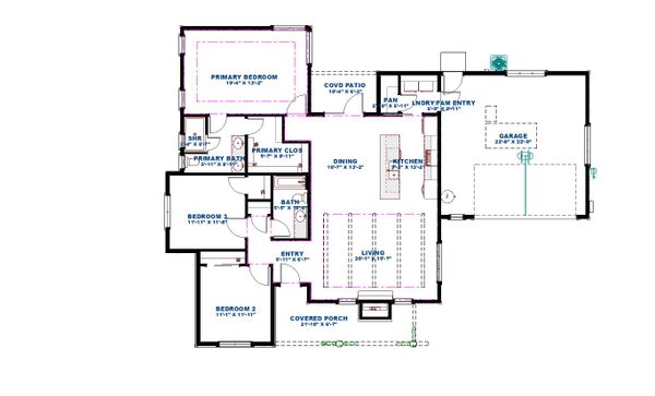 House Blueprint - Floor Plan - Main Floor for Log House Plan #1126-16 - 3 bed, 2 bath