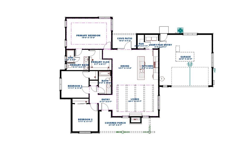 House Blueprint - Floor Plan - Main Floor for Log House Plan #1126-16 - 3 bed, 2 bath