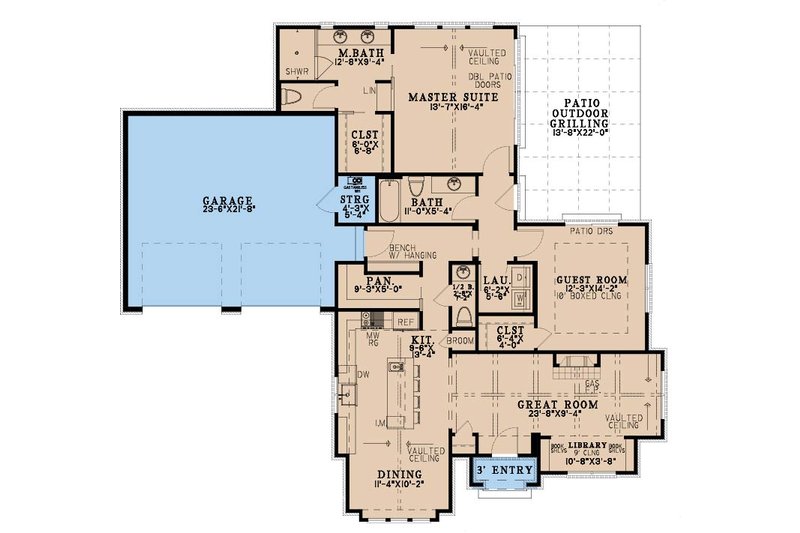 House Blueprint - Floor Plan - Main Floor for Bungalow House Plan #923-470 - 2 bed, 2.5 bath