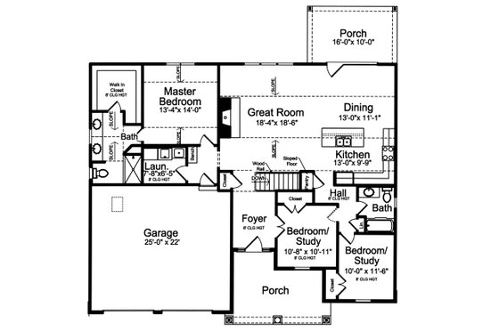 Floor Plan - Main Floor for Craftsman House Plan #46-910 - 3 bed, 2 bath