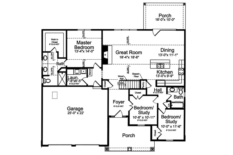 House Blueprint - Floor Plan - Main Floor for Craftsman House Plan #46-910 - 3 bed, 2 bath