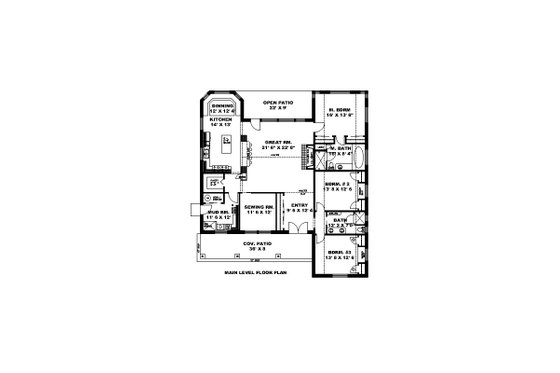 Floor Plan - Main Floor for Ranch House Plan #117-906 - 3 bed, 2 bath