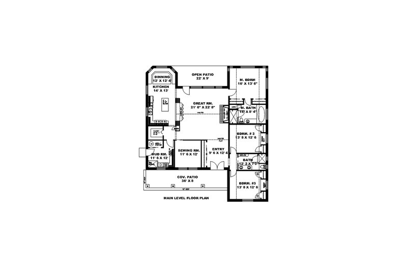Architectural House Design - Floor Plan - Main Floor for Ranch House Plan #117-906 - 3 bed, 2 bath