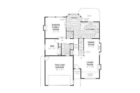Traditional style house plan, main level floor plan