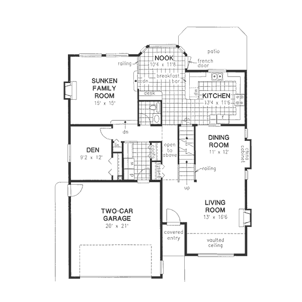 Traditional style house plan, main level floor plan