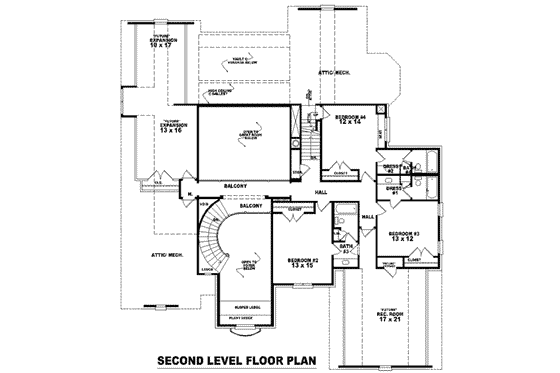 Floor Plan - Upper Floor for European House Plan #81-1339 - 4 bed, 4 bath