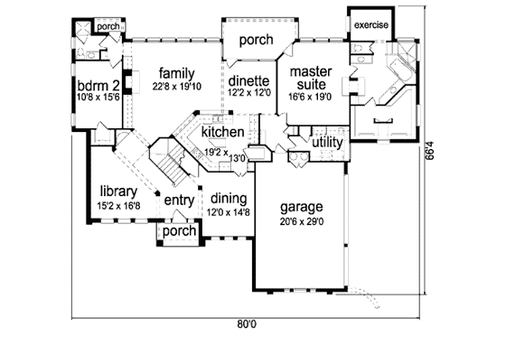 Floor Plan - Main Floor for European House Plan #84-291 - 4 bed, 4 bath