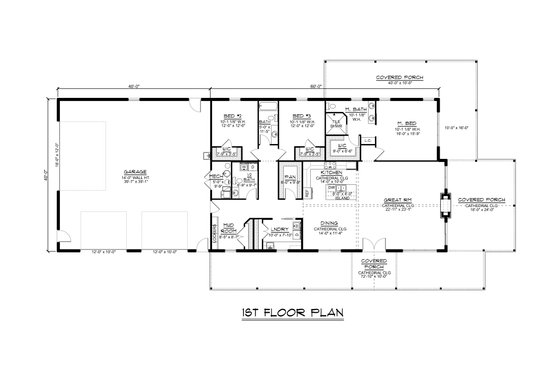 Floor Plan - Main Floor for Barndominium House Plan #1064-293 - 3 bed, 2.5 bath