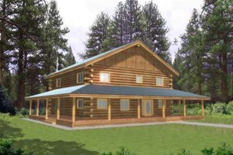 Dream House Plan - Log Exterior - Front Elevation Plan #117-407