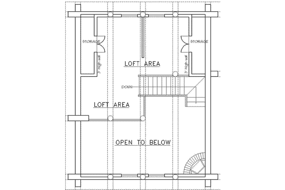 Floor Plan - Upper Floor for Log House Plan #117-124 - 1 bed, 1 bath