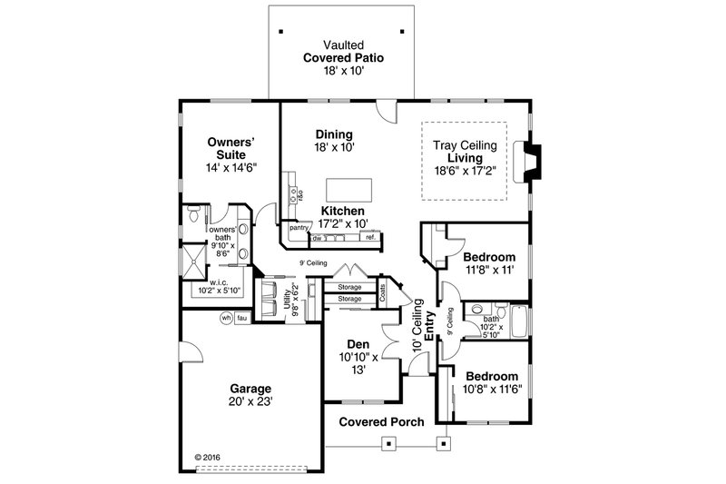 House Plan Design - Floor Plan - Main Floor for Ranch House Plan #124-1029 - 3 bed, 2 bath
