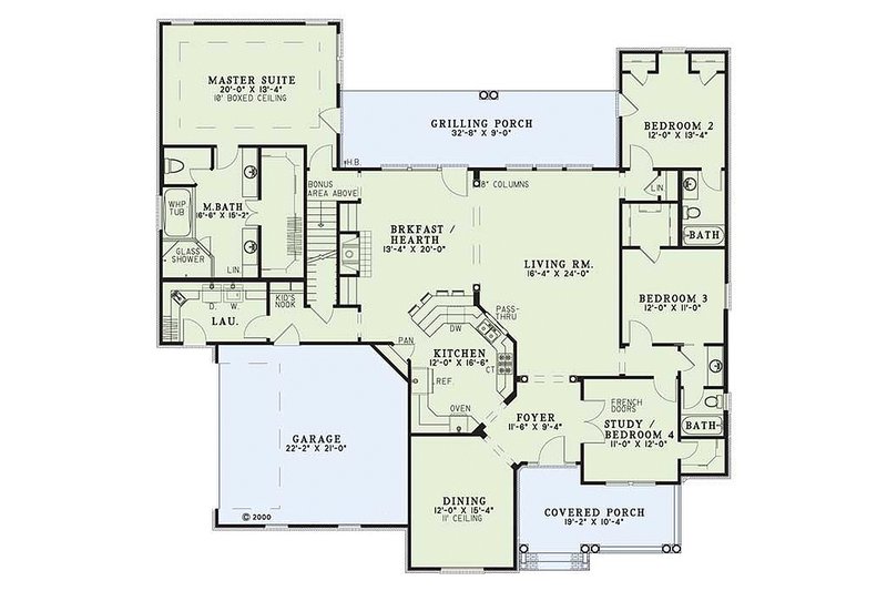 House Blueprint - Floor Plan - Main Floor for Country House Plan #17-1101 - 4 bed, 3 bath
