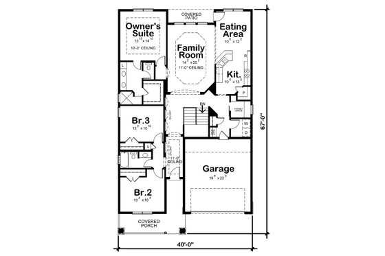 Floor Plan - Main Floor for Craftsman House Plan #20-2348 - 3 bed, 2 bath