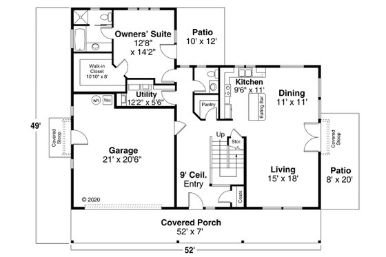 Floor Plan - Main Floor for Country House Plan #124-1228 - 3 bed, 2.5 bath