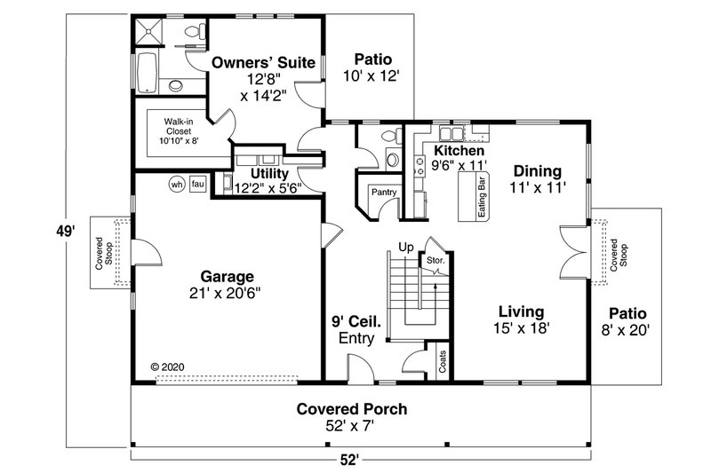 Architectural House Design - Floor Plan - Main Floor for Country House Plan #124-1228 - 3 bed, 2.5 bath