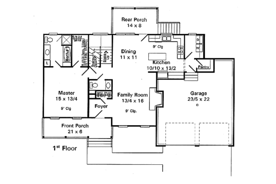 Floor Plan - Main Floor for Traditional House Plan #41-169 - 3 bed, 2.5 bath
