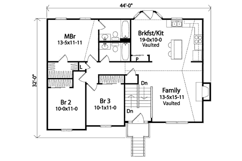 Home Plan - Floor Plan - Main Floor for Traditional House Plan #22-537 - 3 bed, 2 bath