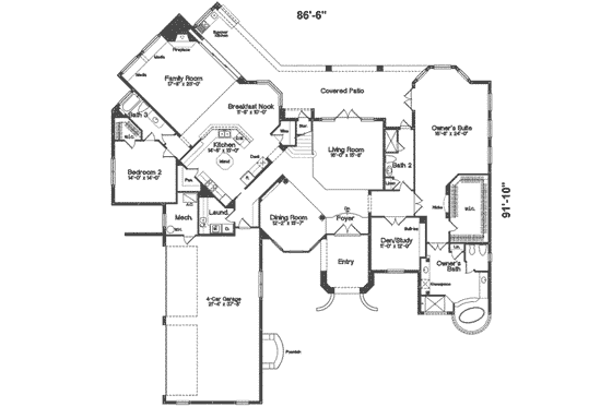 Floor Plan - Main Floor for Mediterranean House Plan #135-111 - 4 bed, 5 bath