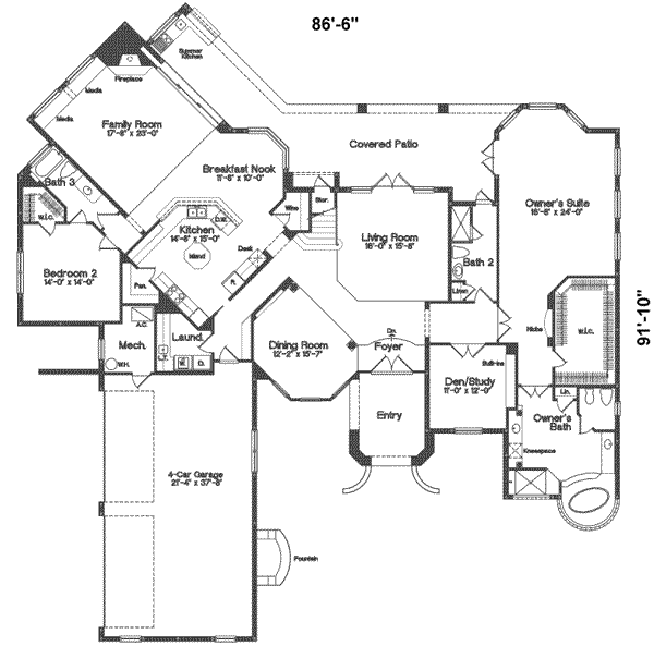 Mediterranean Floor Plan - Main Floor Plan #135-111