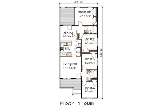 Floor Plan - Main Floor for Bungalow House Plan #79-144 - 4 bed, 2 bath