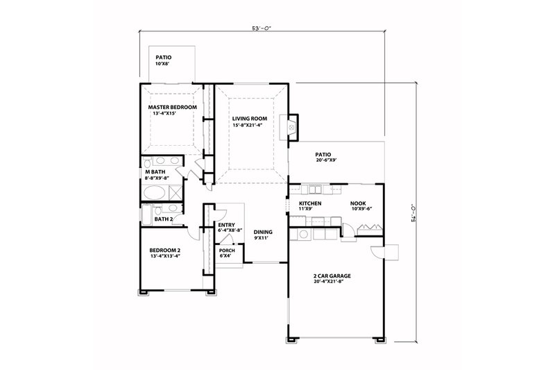 Home Plan - Floor Plan - Main Floor for Country House Plan #515-35 - 2 bed, 2 bath