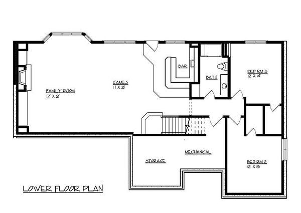 Architectural House Design - Traditional Floor Plan - Lower Floor Plan #320-485