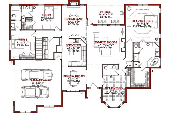Floor Plan - Main Floor for Traditional House Plan #63-223 - 4 bed, 3 bath