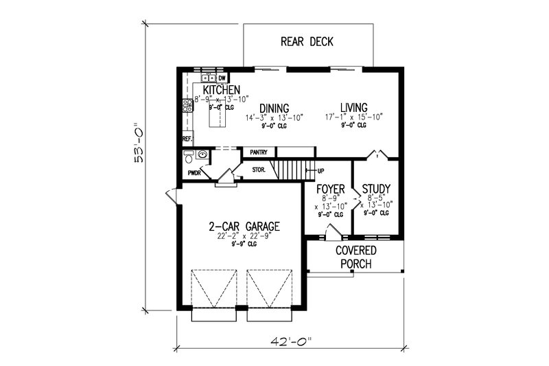 House Blueprint - Floor Plan - Main Floor for Farmhouse House Plan #497-68 - 4 bed, 2.5 bath