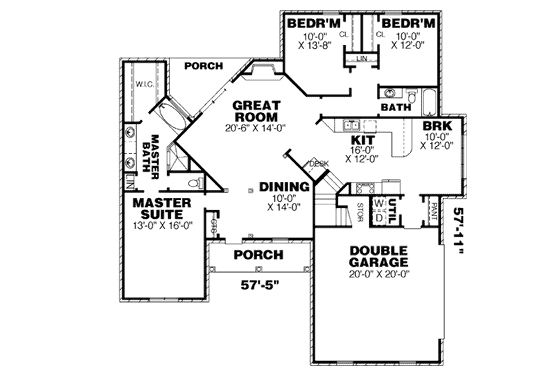 Floor Plan - Main Floor for Traditional House Plan #34-214 - 3 bed, 2 bath