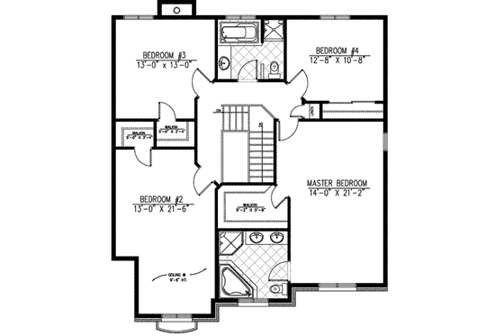 Floor Plan - Upper Floor for European House Plan #138-167 - 4 bed, 2.5 bath