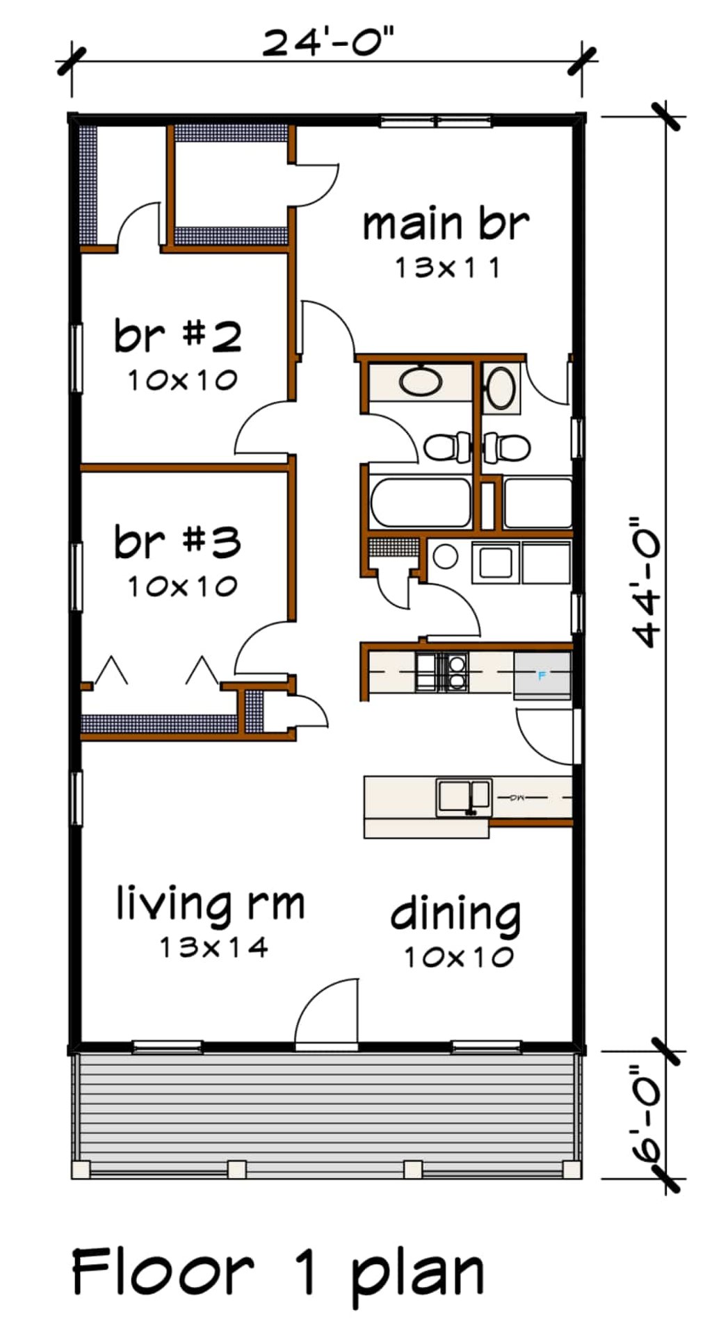Floor Plan - Main Floor for Cottage House Plan #79-127 - 3 bed, 2 bath