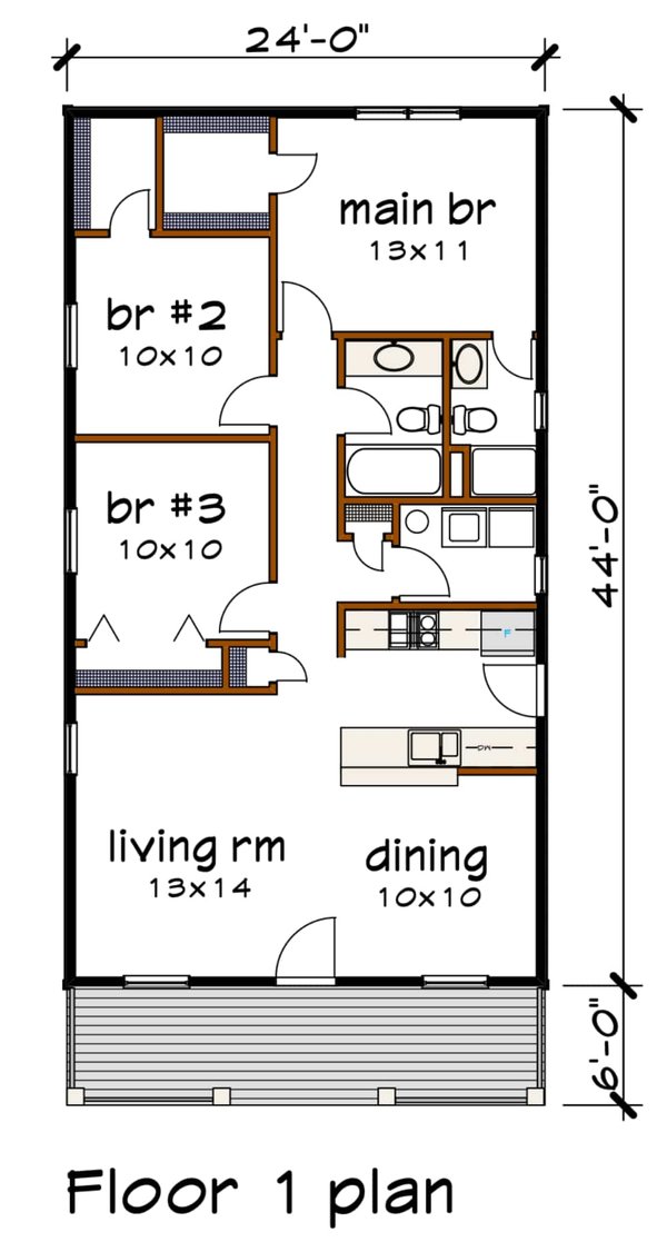 House Plan Design - Floor Plan - Main Floor for Cottage House Plan #79-127 - 3 bed, 2 bath