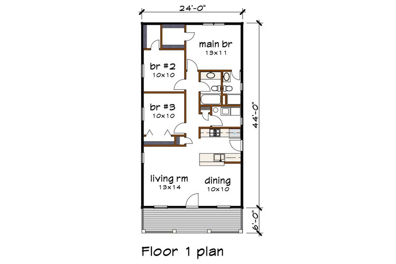 House Plan Design - Floor Plan - Main Floor for Cottage House Plan #79-127 - 3 bed, 2 bath