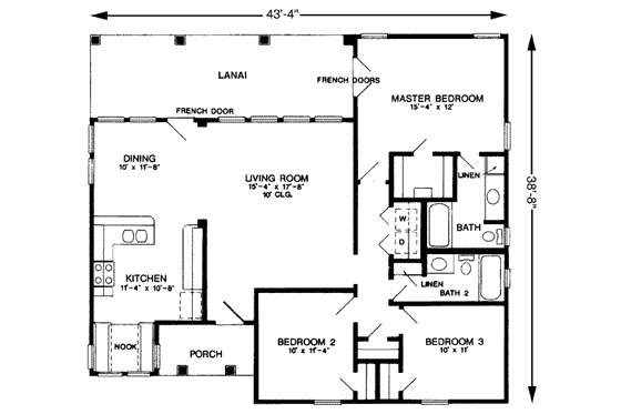 Floor Plan - Main Floor for Cottage House Plan #410-257 - 3 bed, 2 bath