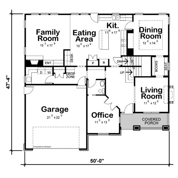 Architectural House Design - Floor Plan - Main Floor for Craftsman House Plan #20-2625 - 5 bed, 2.5 bath