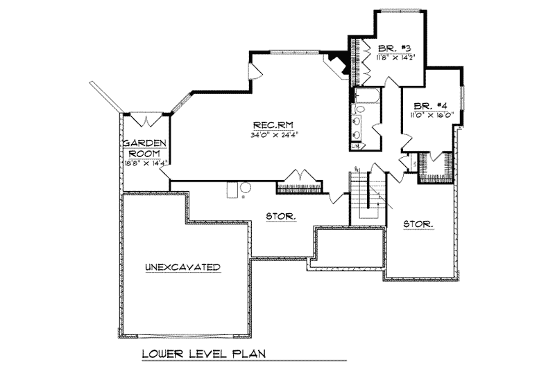 Architectural House Design - Floor Plan - Lower Floor for Traditional House Plan #70-336 - 2 bed, 2 bath