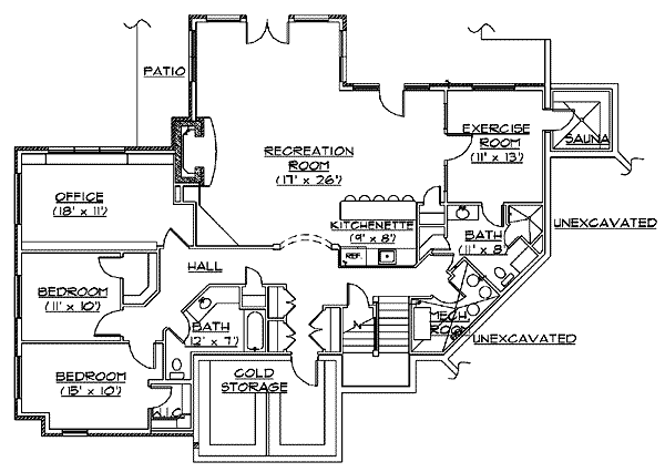 Architectural House Design - Craftsman Floor Plan - Lower Floor Plan #5-147